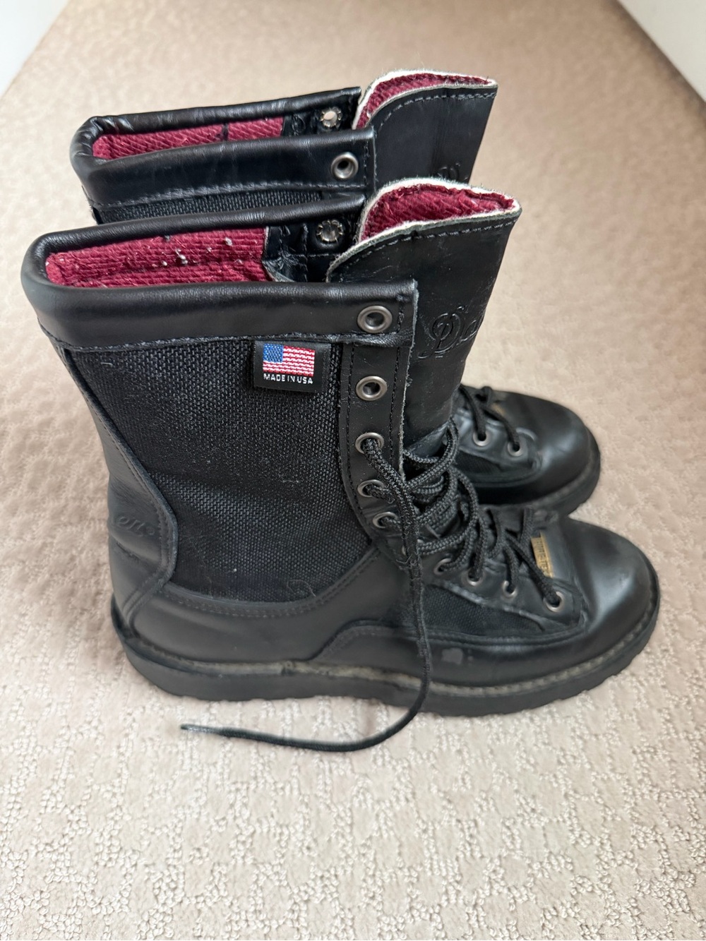 Vintage Danner Black Boots with Burgundy Interior